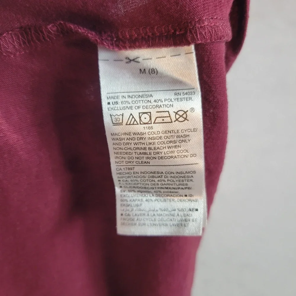 Old Navy T-Shirt Girls M 8 Wine Burgundy Peace Sign Flippy Sequin Split Back Tee